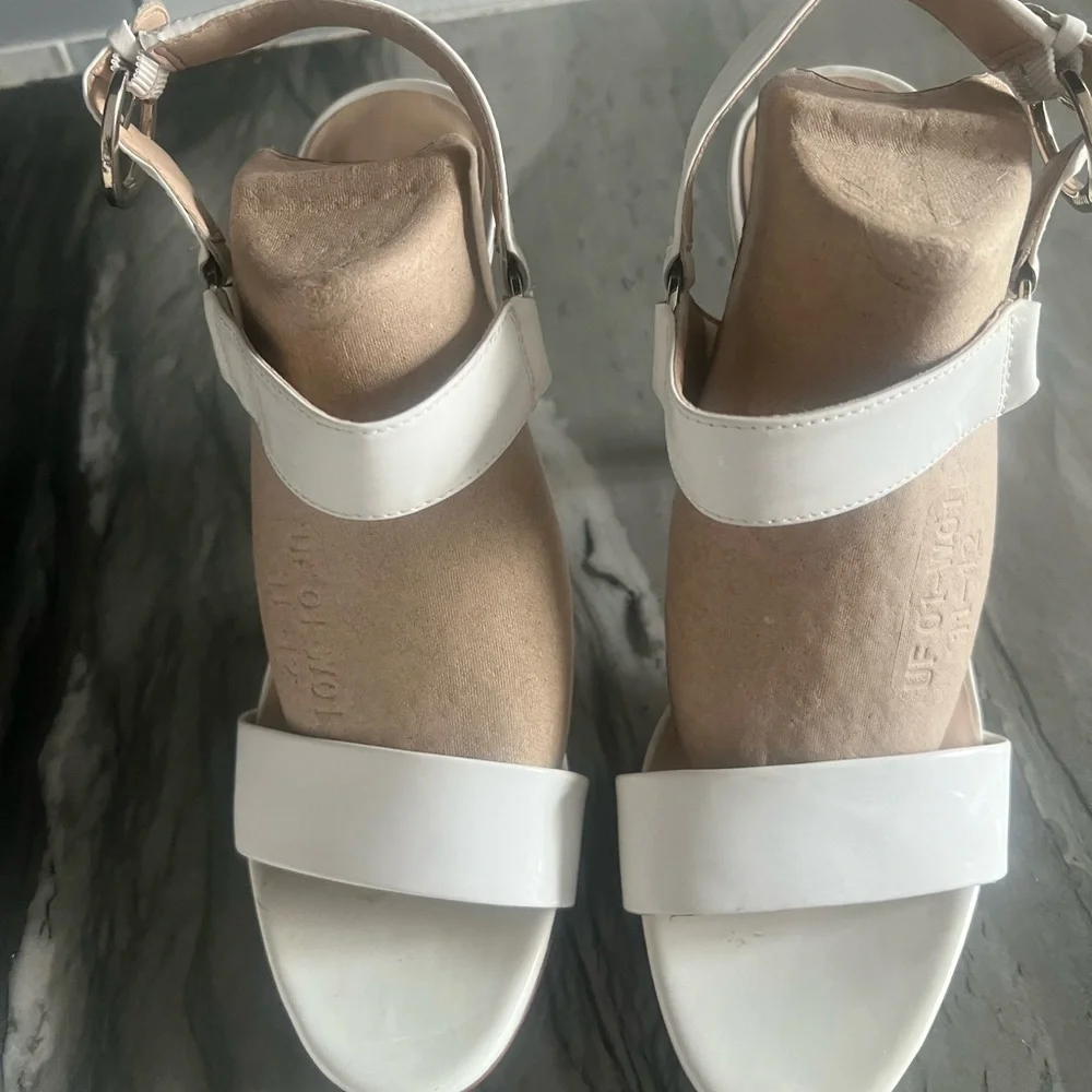 Karl Lagerfeld White Patent High Heel Sandals with Buckle